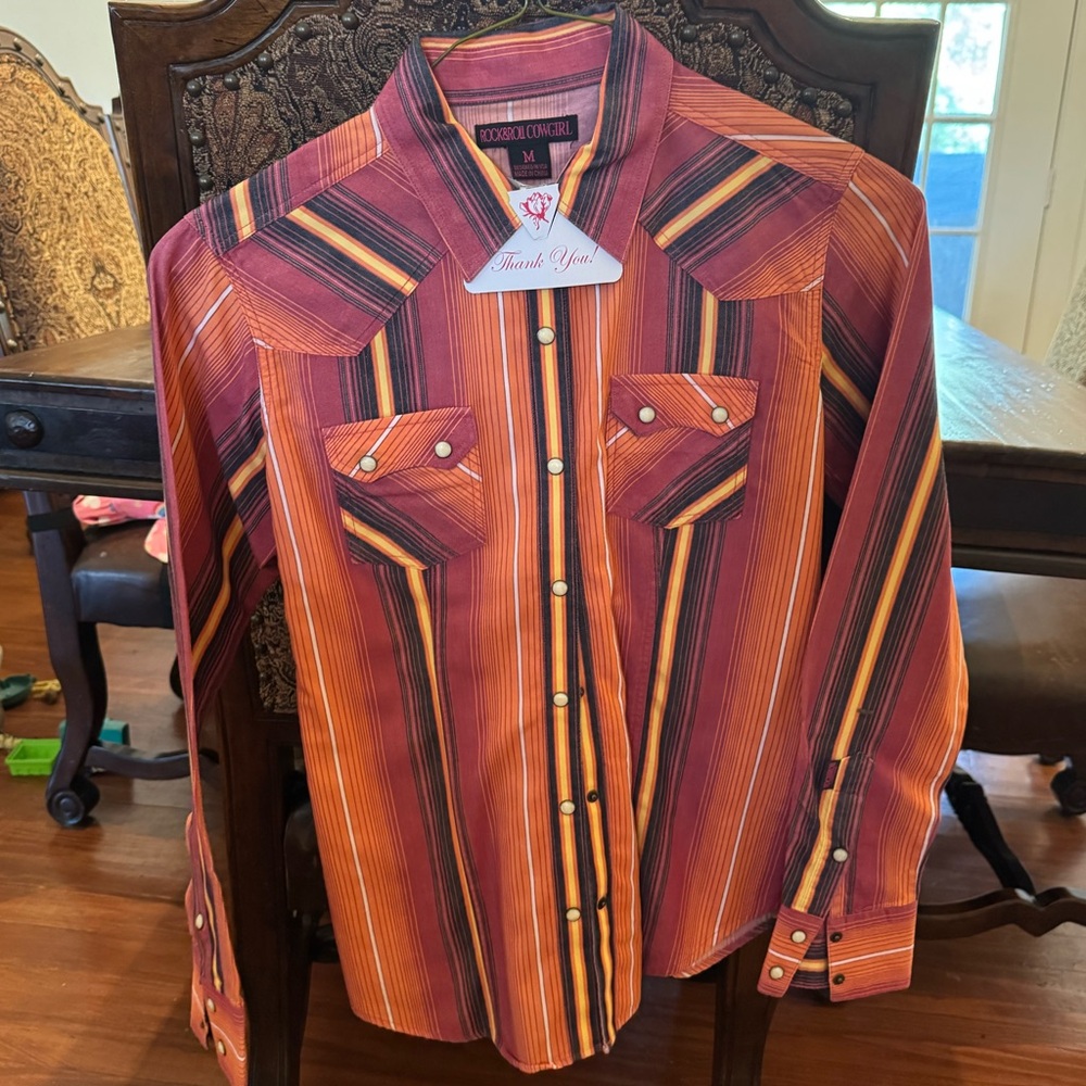 Rock & Roll Cowgirl Striped Button Down Shirt